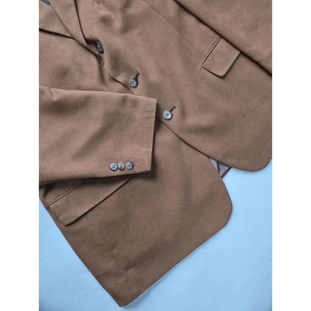 Norm Thompson Mens Micro Suede Sports Coat 47R Brown USA 3 Button Blazer